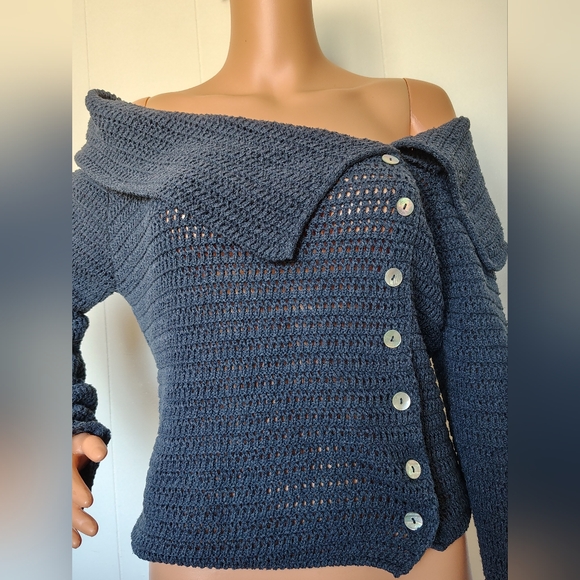Zara Women's Blue Button-Up Sweater Size M - Picture 1 of 7